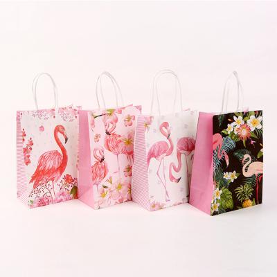 China Luxury Wholesale Luxury Recyclable Animal Flamingo Shopping Gift Paper Bag Cartoon Craft Paper Bag Packaging With Your Own Logo for sale