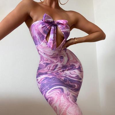 China 2021 Wholesale Women's Summer Halter Backless Neck Anti-static Long Stretching Dress Printed for sale