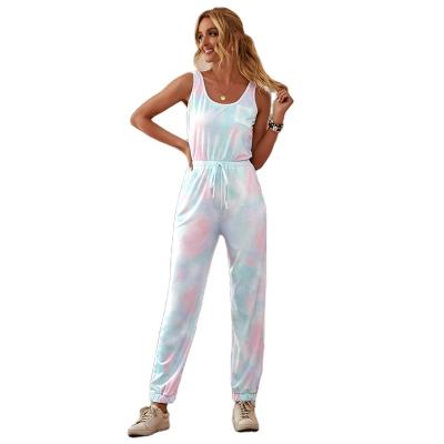 China 2021 Casual Women's Rumper Tie Dye Printing Jumpsuits Wholesale QUICK DRY QUICK DRY Long Jumpsuits Sleeveless for sale