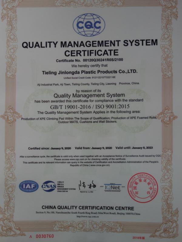 ISO9001 - Tieling Jinlongda Plastic Co., Ltd.