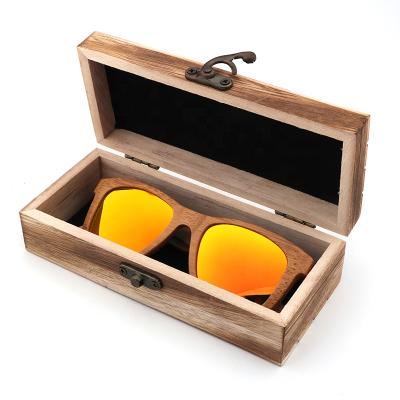 China Bamboo and retro wood production glass bamboo wooden case fire-baked color wooden sunglasses box rectangular storage box for sale