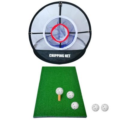 China Portable Design Golf Chipping Net Package Set With Golf Hitting Mat And Rubber Golf Tees& Golf Balls for sale