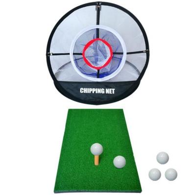 China Portable Design Portable Folding Golf Chipping Net With Hitting Mat And 5 Practice Golf Ball for sale