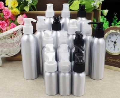 China Non spill hot sale 30ml 50ml 100ml 120ml 150ml 250ml empty aluminum bottle with aluminum lotion pump for sale