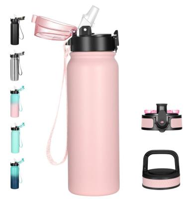 China 500ml Stainless Steel PORTABLE Double Wall Vacuum Insulated Bottle Water Bottle Portable Design With Straw Lid for sale