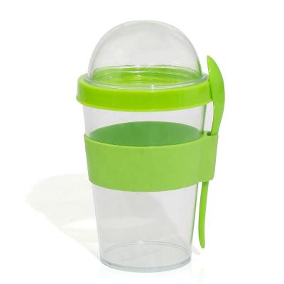 China Hot Sale PP+PSA Plastic Storage Container Yogurt And Cereal Breakfast Cup On Match Spoon And Silicone Holder for sale