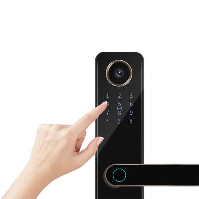 China Anti-theft Secret Code RFID Card Tuya Smart Lock with Doorbell Camera Snap Viewer Finger Print Intelligent Stainless Door Lock FS-898PHTY for sale