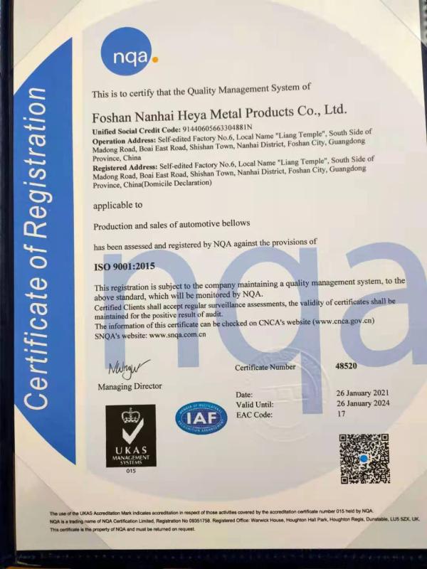 ISO9001 - Heya Metal Manufactory Co., Ltd.