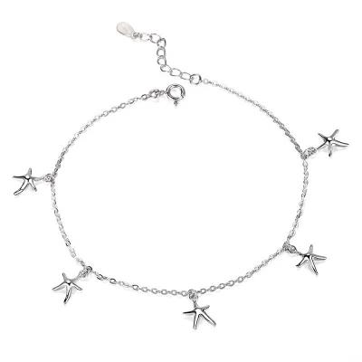 China Comfort Fit 100% 925 Sterling Silver Little Starfish Sandals Foot Chain Anklet Charm Anklets For Women Body Fashion Jewelry for sale