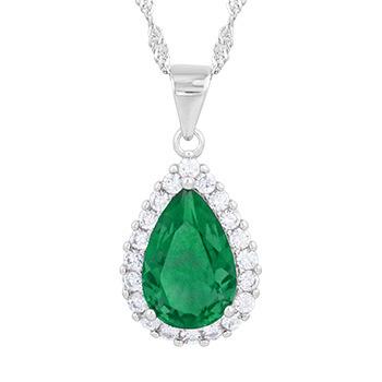 China 100% CLASSIC Real 925 Silver Pendant Necklace For Wedding Emerald Zircons Jewelry Silver Stone Set Jewelry For Brides for sale