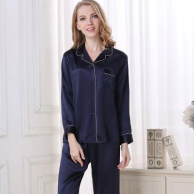 China aTwo Piece Silk Pajama Set Long Sleeve Sleepwear QUICK DRY Two Piece Pure Night Wear for sale