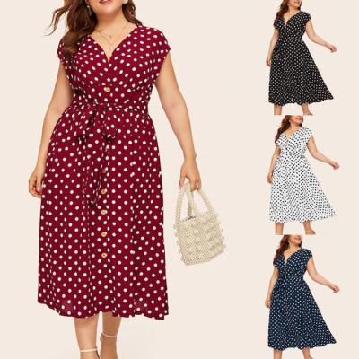 China Dot Printed Button Belt Plus Size Women's Breathable V-Neck Polka Dot Summer Sleeveless Casual Outfits for sale