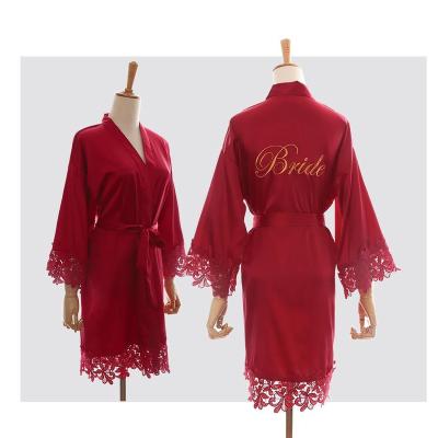 China Customized QUICK DRY satin embroidery long robe women wedding red long robes 2021 bride and bridesmaid long robes sleepwear for sale