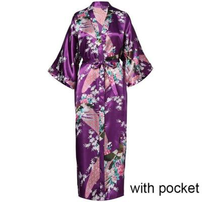 China QUICK DRY Bathrobe Bride Bridesmaid Sleepwear Flower Printing Flower Sexy Bath Robe Women's Kimono Long Robe for sale