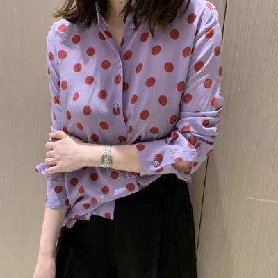 China Viable French Style Woman Tops Fashionable Long Sleeve Silk Casual Blouse For Lady for sale