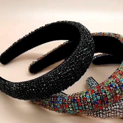 China 100g Vendors Gorgeous Braided Women Silk Headband With Rhinestone for sale