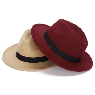 China Fashion Hot Selling Multiple Colors Felt Wool Wide Flat Top Felt Hats Brimming Women Fedora Hats Men for sale