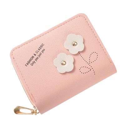 China Fashion Cute Ladies Grab Bag Flower Tassel Zipper Women Wallet Coin Purse Leather Short Card Holder Money Bags Mini for sale