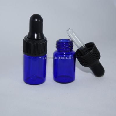 China Free Samples Cobalt Blue 2ml Cosmetic Dropper Bottle For Essential Oil for sale