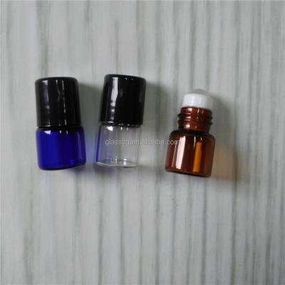 China Personal Care 1ml Clear Amber Blue Essential Oil Roll On Bottle With Roller And Plastic Cap for sale