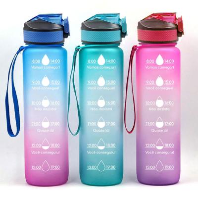 China Sustainable Plastic Water Bottle 1 Liter BPA Free Custom Clear Frosted Outdoor Sports Water Bottle With Straw And Strainer for sale