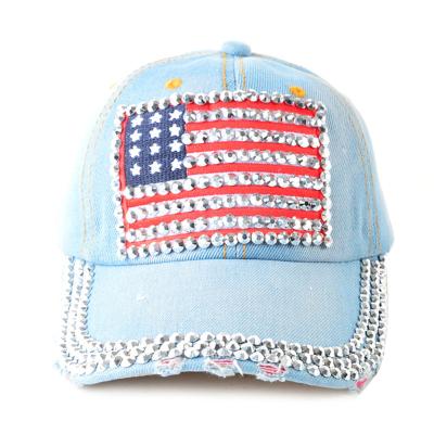 China Women Denim Rhinestone COMMON Vintage Embroidered Quick Dry Hats Logo Polyester Baseball Cap Manufacturer Custom Made for sale