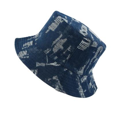 China Fashion Blue Jeans Reversible White Simple Wholesale Denim Bucket Hat Distressed Breathable Comfort for sale