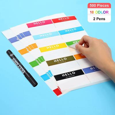 China Waterproof Hybsk Hello My Name Is BLUE 2-3/8 Inch Total 200 Labels Name Tag ID Stickers 3-1/2 Inch X Per Roll for sale