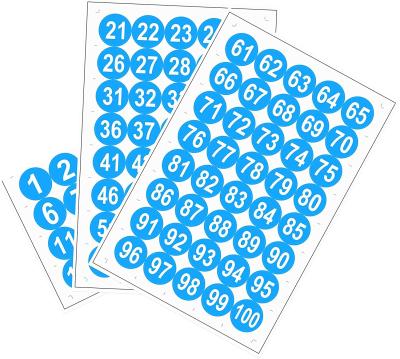 China High Quality Waterproof PVC Round Number Sticker Self Adhesive White Word Sticker Adhesive (Blue Back) Round Sticker Labels for sale