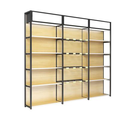 China Double-Sided Wooden Shelving Shelf Good Price Store Retailer Durable Metal Color Shelf Supermarket Rack Holder For Sale for sale