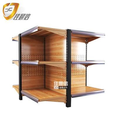 China 3 Tier Store Supermarket Storage Double Sided Wooden Rack Used For Promotion for sale