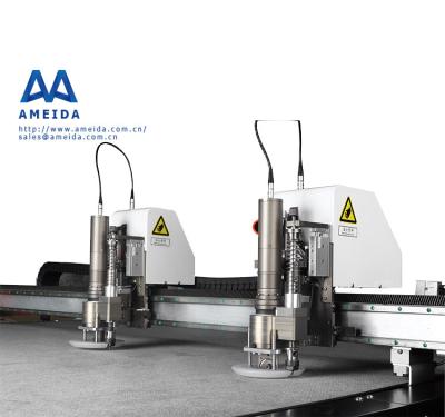 China Garment Shops AMEIDA Automatic CNC Cutting Machine Leather Trimming Fabric Trimmer Circular Double Head Cutter for sale