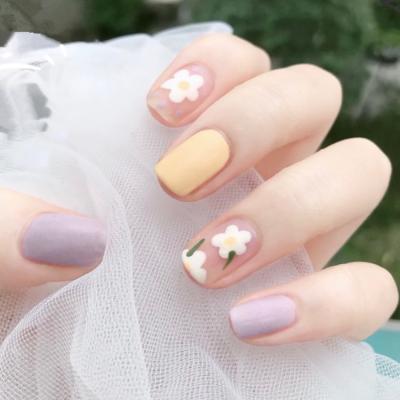 China 24 Pcs Spring Flower Acrylic Covered False Nail French/Artificial Nails Set Full Tips Press On Nail Manicure Accessories Supplies for sale