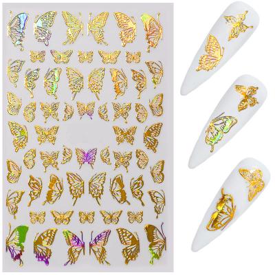 China 3D Metal Mesh Butterfly Nail Art Stickers Foil Silk Decals Waterproof and Self Adhesive Foil Tape Manicure Design Accessories for sale