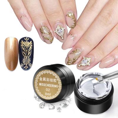 China 8ML Line/Flora/Painting/Stripe Drawing Drawing Line Pretty Metal Mirror Silk Manicure Nail Polish Platinum Gel DIY Accessory Support Wire Painting Wire Dot for sale