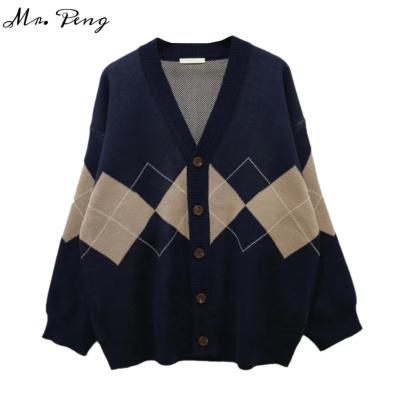 China Wholesale Price Anti-wrinkle Casual Korean Logo V-Neck Sweater New Loose Knitted Cardigan Women's Long Woolen Sweater for sale