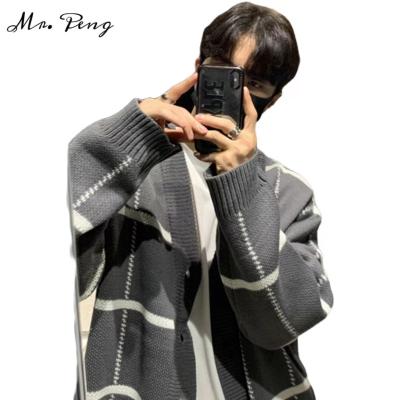 China Anti-wrinkle New Hot Sale V-Neck Striped Pattern Thick Sweater Guangzhou OEM Long Sleeve Knitted Casual Sweater For Men for sale