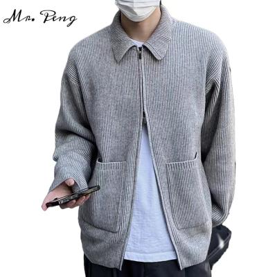 China Low Price Manufacturer Soft Warm Anti-wrinkle Cotton Sweater Two Turndown Pocket Casual Collar Zipper Up Loose Fit Men Sweater for sale