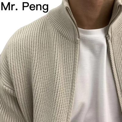 China 2022 Anti-wrinkle Casual OEM Style Computer Knitted Turtle Neck Sweater Zipper Men's Cardigan Sweater Breathable Anti Pilling for sale