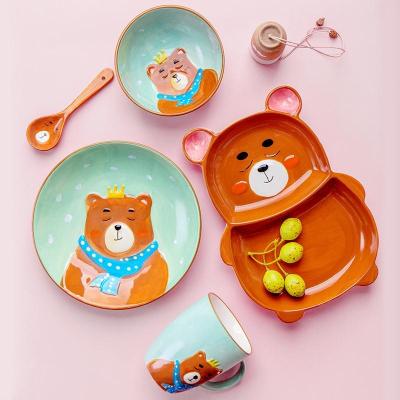 China Zoo 1pc Dinner Dish Rabbit Bowl Cup Porcelain Tableware Baby Kids Animal Ceramic Bear Ceramic Tableware Sustainable Feeding Dish for sale