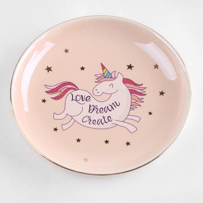 China Luxury Round Storage Tray Dessert Plate Ceramic Tableware Luxury Jewelry Storage Round Love Desk Unicorn for sale