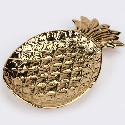 China Ceramic Trinket Tray Dish Jewelry Storage Decorative Gold Luxury White Pineapple Dish Porcelain Candy Tableware for sale