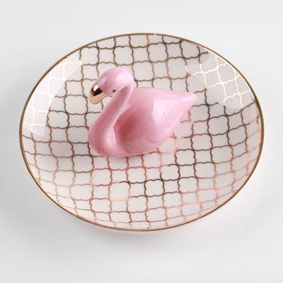 China Luxury Nordic Ceramic Jewelry Display Dish Flamingo Ins Style Home Decoration Ring Tray Decorative for sale