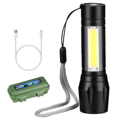 China Zoomable High Lumens Camping COB LED Mini USB COB LED Emergency Brightness Waterproof Telescopic Charging Flashlight for sale