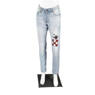 China Factory Customized Pattern Spandex Cotton Breathable Embroidered Casual Washed Denim Man Jeans Pants for sale