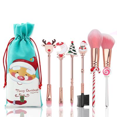 China Angular Blush Customized Logo High Quality Brush Metal Christmas Beauty Makeup Synthetic Brush Set for sale