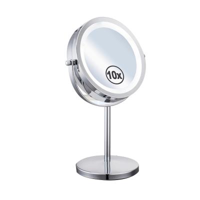 China Wholesale Plastic Silver Led Makeup Mirror Double Sided Women Beauty Cosmetic Mirror for sale