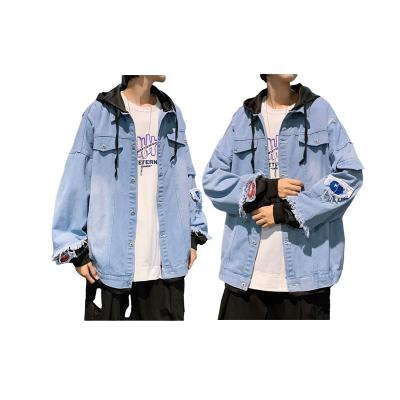 China Wholesale custom printing waterproof lattice men hoodie denim fashion two jacket blue custom logo jacket outdoor oversized jacket for sale