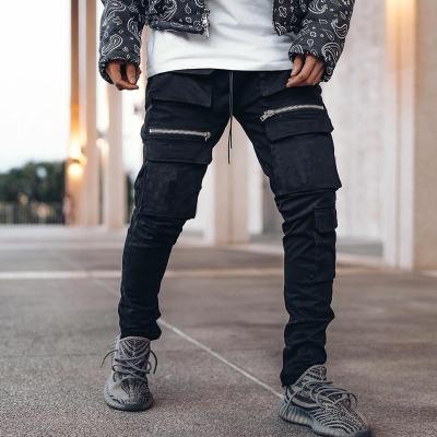 China Bulk Custom Polyester Anti-Wrinkle Logo Multi Pockets Joggers Pants Men Brand Black Waterproof Loose Strap Sports Works Cargo Pants for sale