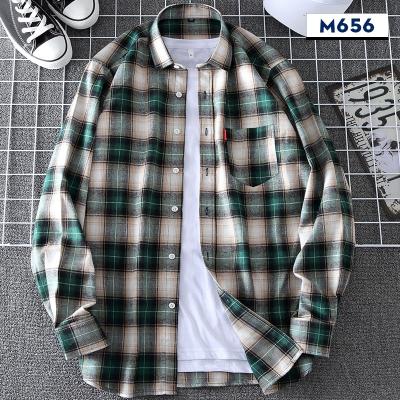 China Wholesale hot sale logo flannel plaid stretch custom fashion men's anti-pilling custom embroidery shirts plus size shirts for sale